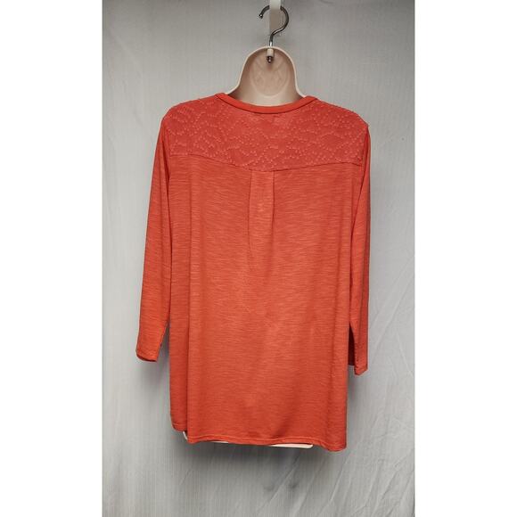 Liz Claiborne Women's Orange Long Sleeve V Neck Pullover Tunic Blouse Top Size L - Picture 4 of 6